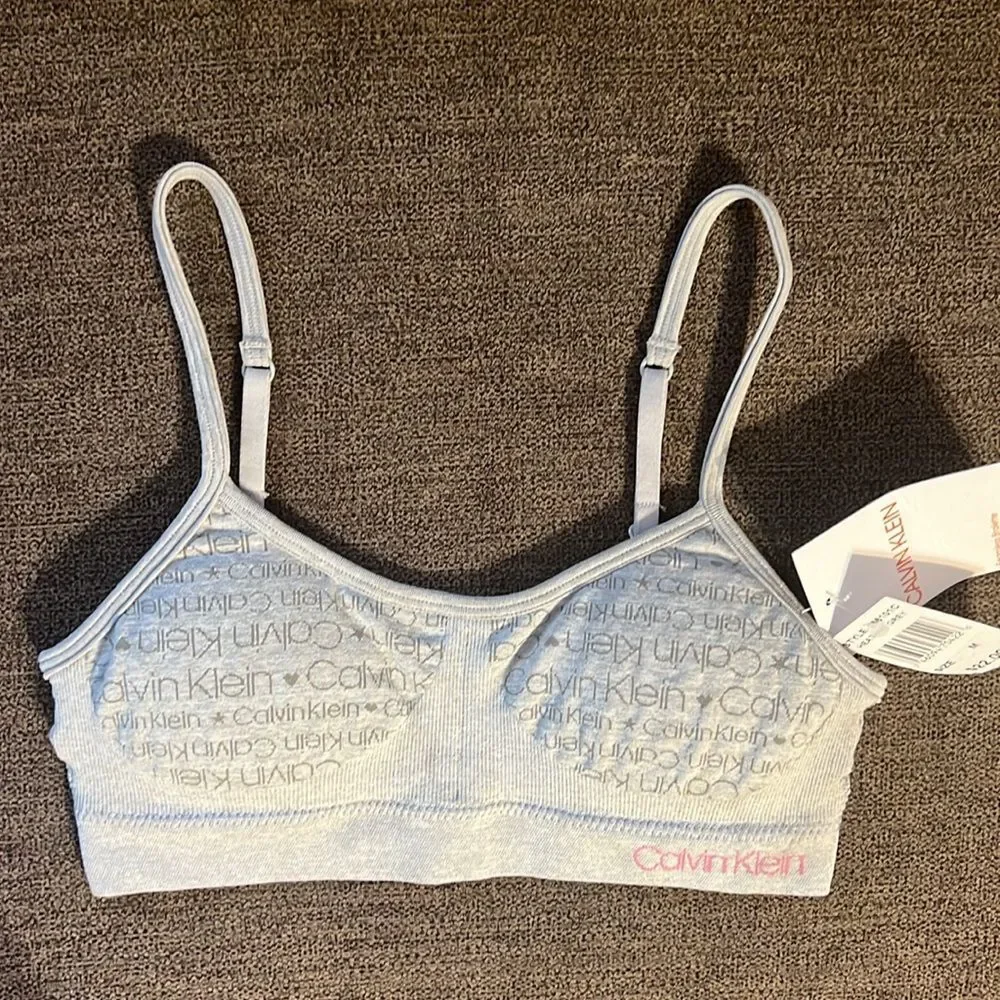 New Calvin Klein Girls Bralette Bundle of 2 - Size Medium 7/8 in Heather Grey
